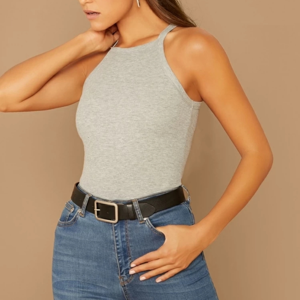 Knit ribbed halter neck top